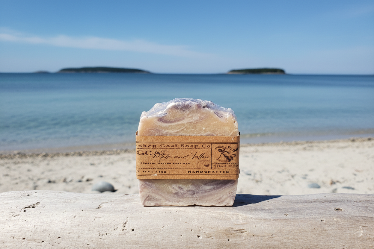 Coastal Waters Soap Bar with Summer Ocean Inlet Background