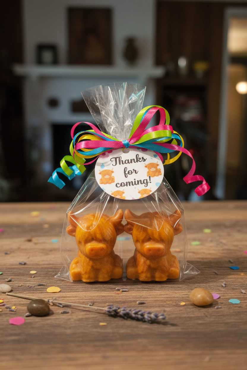 Highland Cow Soap Party Favor in Cellophane Bag